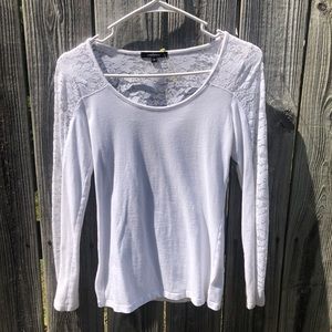 Ambiance White Long Sleeve Stretch Top with Lace Small